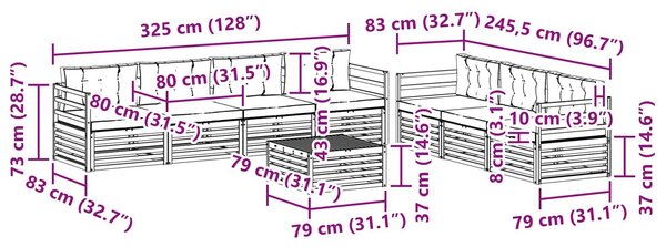 VidaXL Kültéri kanapé szett párnával 8 pcs Természetes és antracit