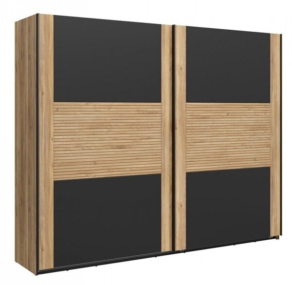 Gardróbszekrény Livdela 104, Laminált forgácslap, 219x270x58cm, Világos tölgy, Fekete