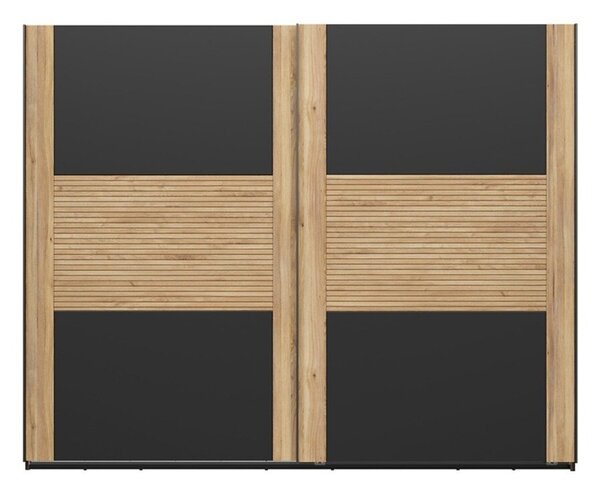 Gardróbszekrény Livdela 104, Laminált forgácslap, 219x270x58cm, Világos tölgy, Fekete