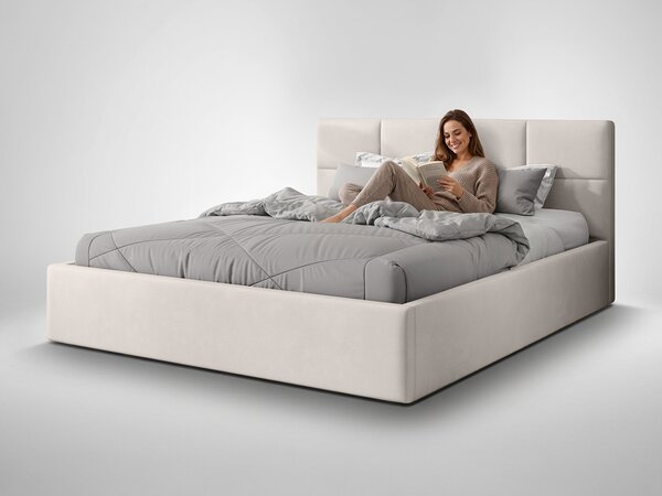 RINIMI Slim kárpitozott franciaágy ágyneműtartóval 160x200 - hideg bézs