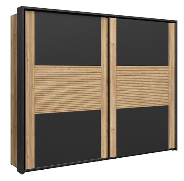 Gardróbszekrény Livdela 104, Laminált forgácslap, 223x280x58cm, Világos tölgy, Fekete