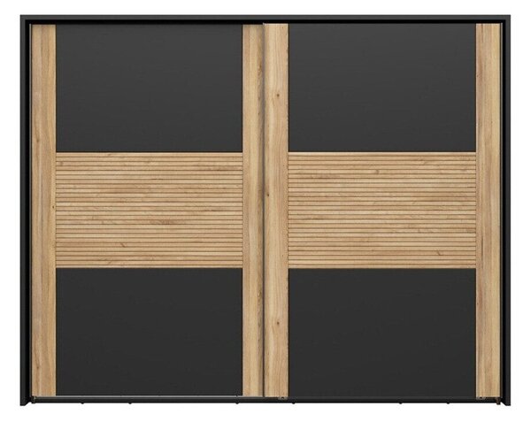 Gardróbszekrény Livdela 104, Laminált forgácslap, 223x280x58cm, Világos tölgy, Fekete