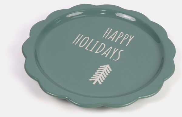 Sinsay - Karácsonyi kerámia tányér Happy Holidays felirattal - halványzöld