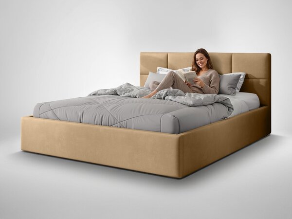 RINIMI Slim kárpitozott franciaágy ágyneműtartóval 140x200 - barna