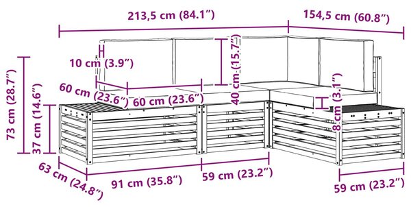 VidaXL Kültéri kanapé szett Fehér 213,5 x 154,5 x 73 cm Poliészter