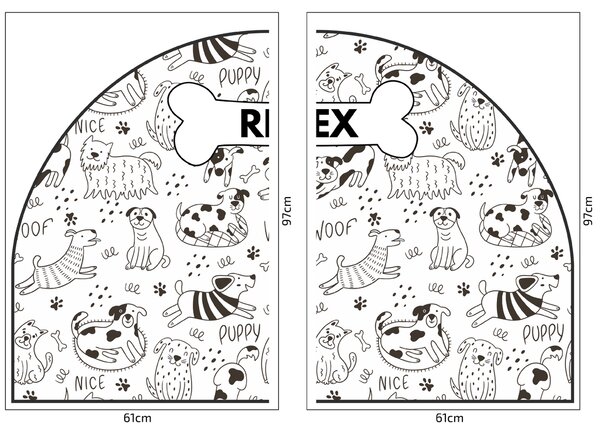 PIPPER. Védő textil falmatrica – Ív – Vidám kutyák Méret: 83x60cm, Indíték: névvel