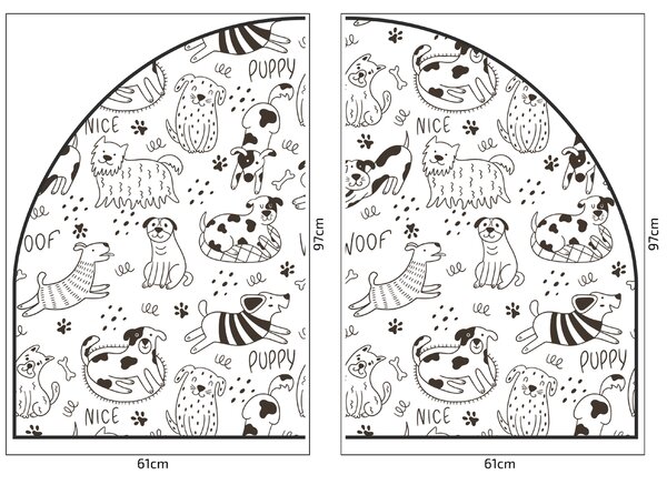 PIPPER. Védő textil falmatrica – Ív – Vidám kutyák Méret: 83x60cm, Indíték: névvel
