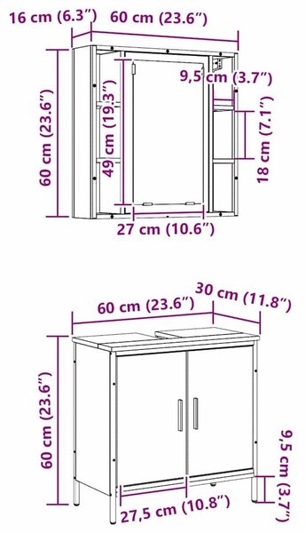 VidaXL Fürdőszoba bútor szett 2 db Barna 60 x 30 x 60 cm Szerelt fa