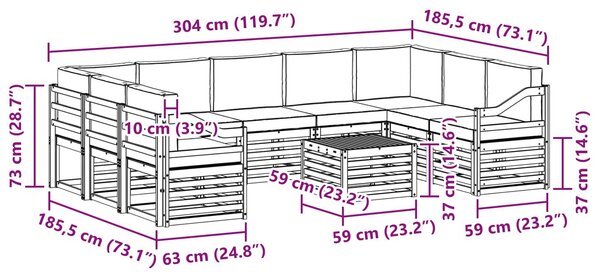 VidaXL Ülőgarnitúrák 10 pcs Fehér és Bézs 59 x 59 x 37 cm Poliészter