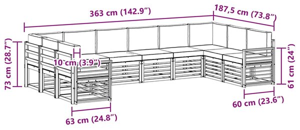 VidaXL Szegmentált kanapé szett 10 pcs Fehér és Világosszürke