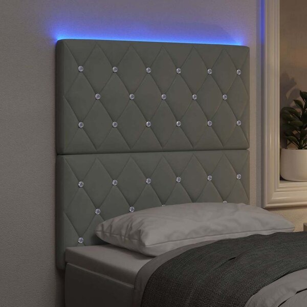 VidaXL LED ágytámla LED szalagokkal Világosszürke 80 cm Bársony
