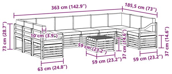 VidaXL Kültéri kanapé szett 8 pcs Fehér és antracit 59 x 59 x 37 cm