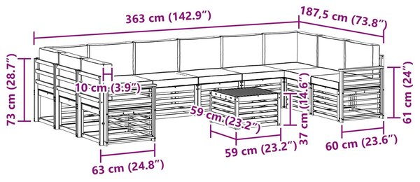 VidaXL Kültéri kanapé szett 8 pcs Fehér és antracit 59 x 59 x 37 cm