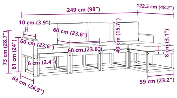 VidaXL Kültéri kanapé szett 5 pcs Természetes és Világosszürke
