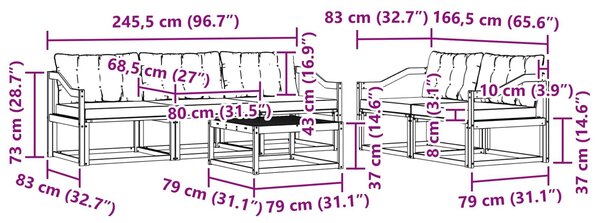 VidaXL Kültéri kanapé szett 6 pcs Fehér és Bézs 79 x 79 x 37 cm