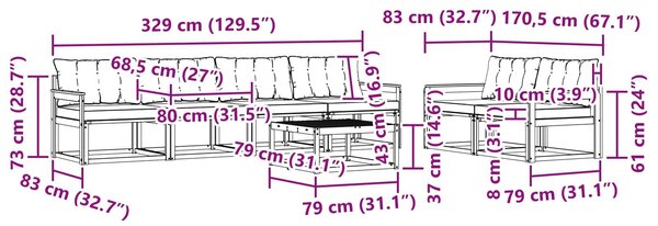 VidaXL Kültéri kanapé szett 7 pcs Fehér és Világosszürke