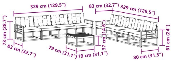 VidaXL Kültéri kanapé szett 9 pcs Fehér és Krém színű 79 x 79 x 37 cm