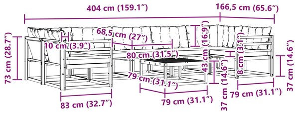 VidaXL Kültéri kanapé szett 8 pcs Fehér és Krém színű 79 x 79 x 37 cm