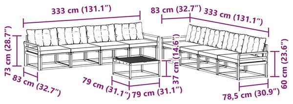 VidaXL Kültéri kanapé szett 9 pcs Fehér és Bézs 79 x 79 x 37 cm