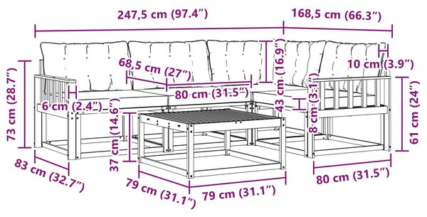 VidaXL Kültéri kanapé szett 5 pcs Fehér és Fekete 79 x 79 x 37 cm