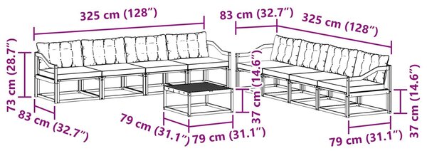 VidaXL Kültéri kanapé szett 9 pcs Fehér és Krém színű 79 x 79 x 37 cm