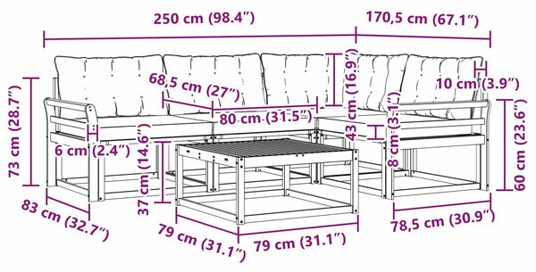 VidaXL Kültéri kanapé szett 5 pcs Fehér és Krém színű 79 x 79 x 37 cm