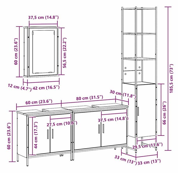 VidaXL Fürdőszoba bútor szett polcokkal tárolóval 4 pcs Fekete Faanyag