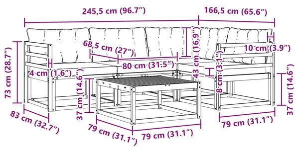 VidaXL Kültéri kanapé szett 5 pcs Fehér és Fekete 79 x 79 x 37 cm