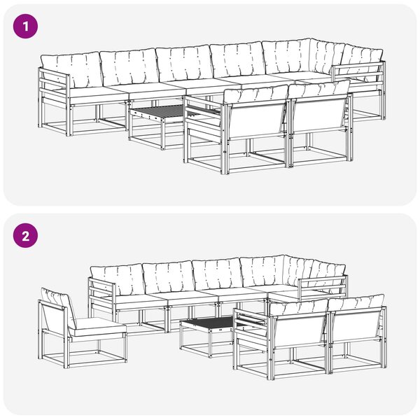VidaXL Kültéri kanapé szett 9 pcs Fehér és Bézs 79 x 79 x 37 cm