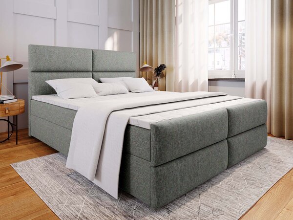 MULEN ágyneműtartós boxspring ágy 160x200 - olívazöld