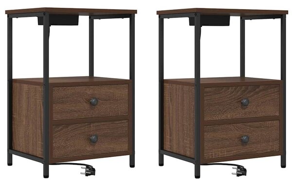VidaXL Éjjeliszekrény Töltőállomással 2 pcs barna tölgy Faanyag