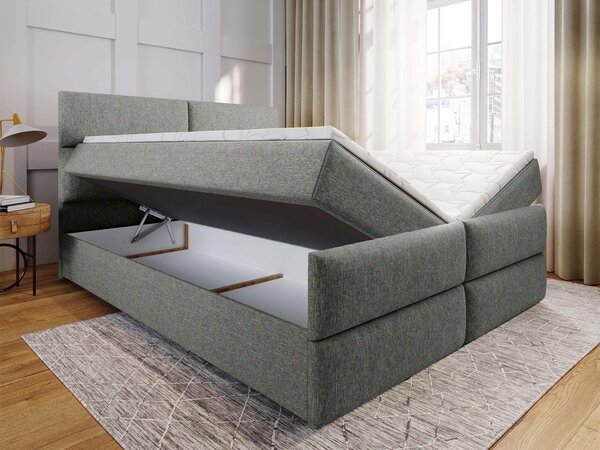 MULEN ágyneműtartós boxspring ágy 160x200 - olívazöld