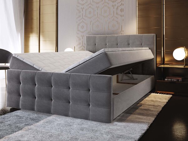 VAMON kárpitozott boxspring franciaágy 160x200 – szürke