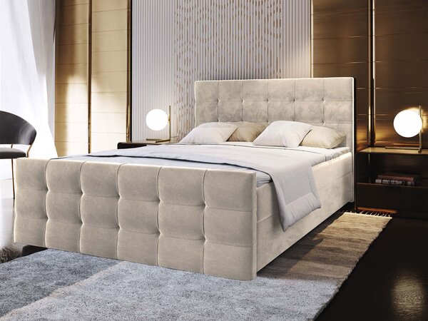 VAMON kárpitozott boxspring franciaágy 140x200 – krémszínű