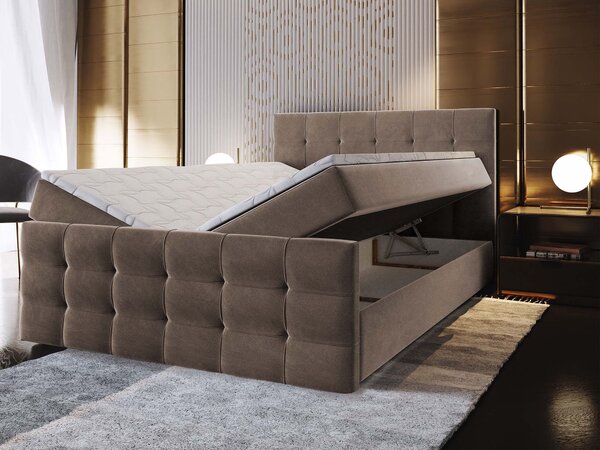 VAMON kárpitozott boxspring franciaágy 180x200 – barna
