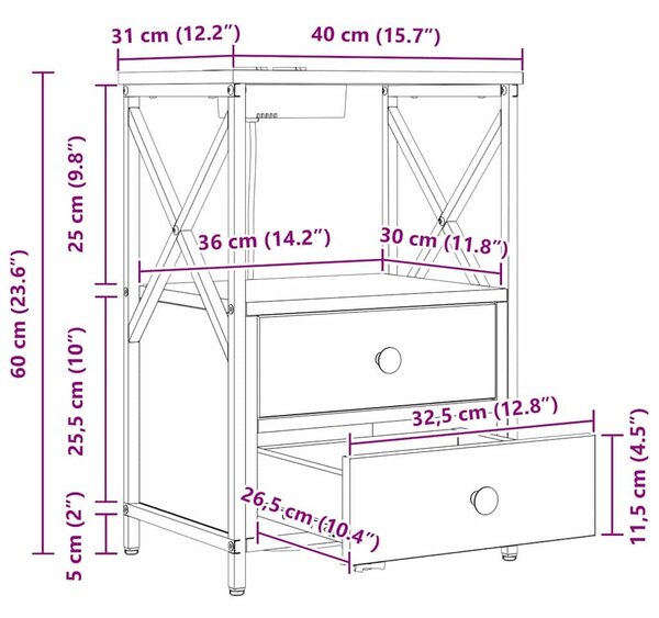 VidaXL Éjjeliszekrény 2 pcs Szürke Sonoma 40 x 31 x 60 cm Faanyag
