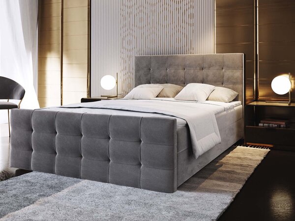 VAMON kárpitozott boxspring franciaágy 160x200 – szürke