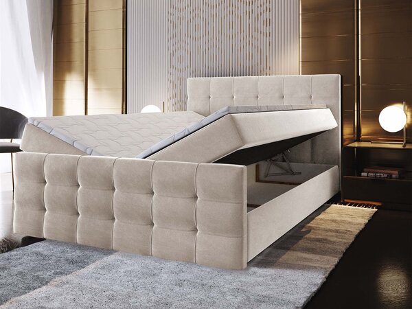 VAMON kárpitozott boxspring franciaágy 140x200 – krémszínű