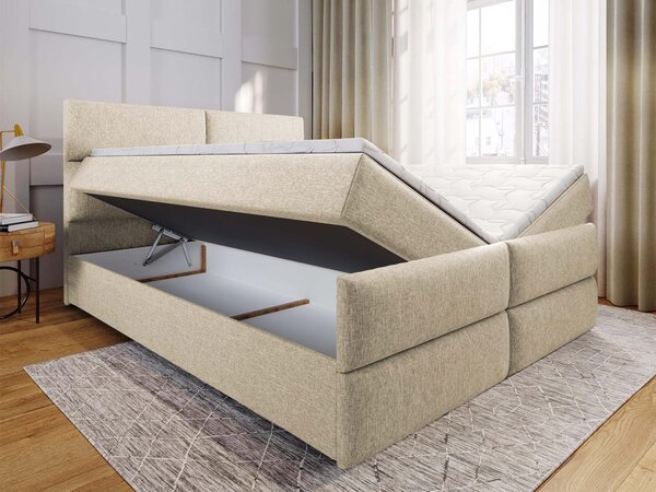 MULEN ágyneműtartós boxspring ágy 180x200 - krémszínű
