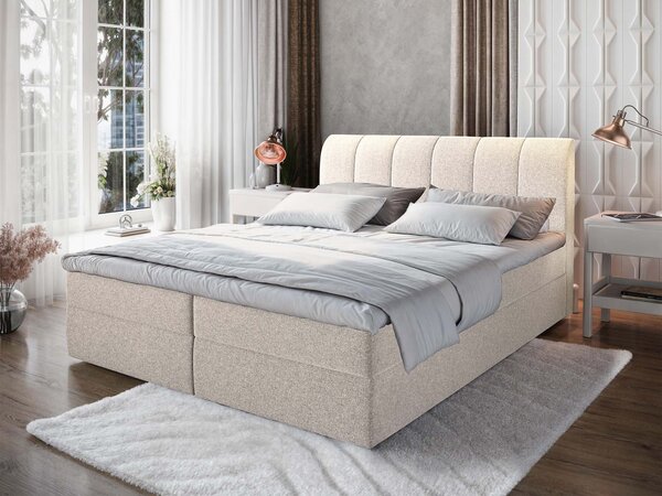 CEVANO kárpitozott boxspring ágy 160x200 - krémszínű