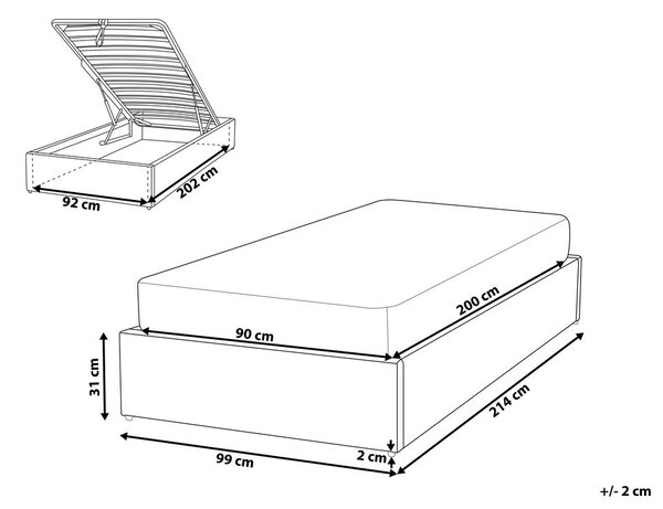 Ágyneműtartós ágy fejtámla nélkül DINAN 90 x 200 cm Világosszürke