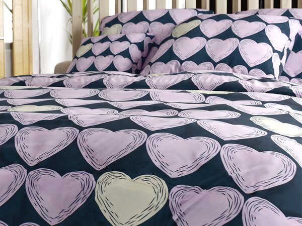Mikroszálas ágyneműhuzat VIOLET HEARTS világos lila Ágyneműhuzat mérete: 2 db 70 x 80 cm | 160 x 200 cm