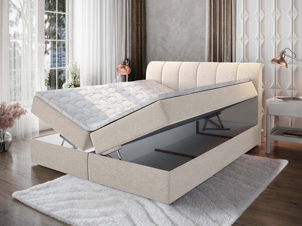 CEVANO kárpitozott boxspring ágy 160x200 - krémszínű
