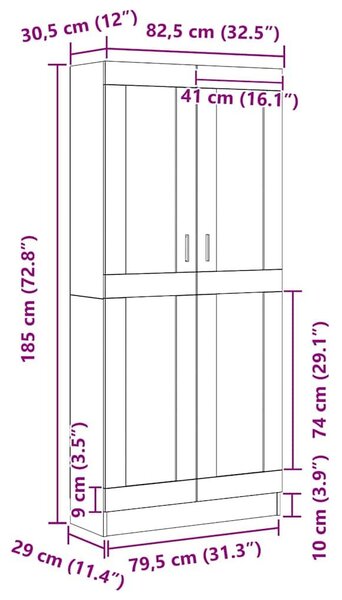 VidaXL Könyvespolc Musta tammi 82,5 x 30,5 x 185 cm Faanyag