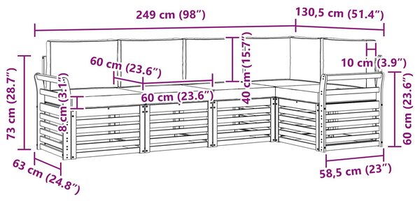 VidaXL Kültéri kanapé szett 5 pcs Fehér és Bézs 249 x 130,5 x 73 cm