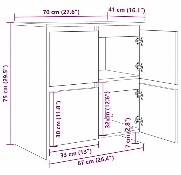 VidaXL Oldalszekrények 2 pcs kézműves tölgy 70 x 41 x 75 cm Faanyag
