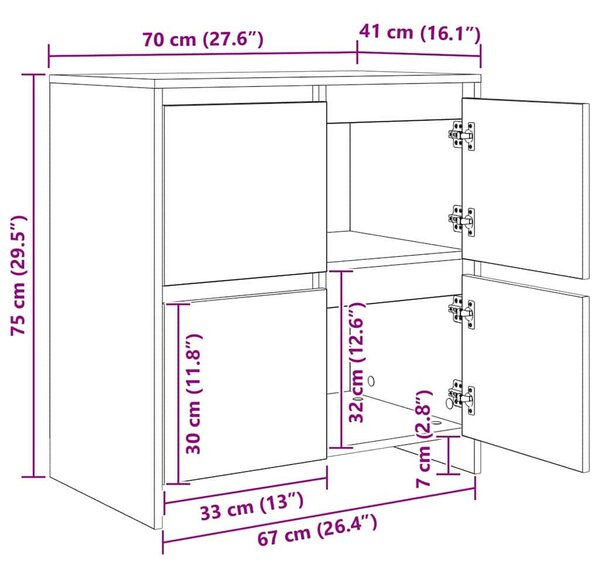 VidaXL Oldalszekrények 2 pcs kézműves tölgy 70 x 41 x 75 cm Faanyag