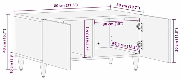 VidaXL Dohányzóasztal 80 x 50 x 40 cm Tömör Mangófát