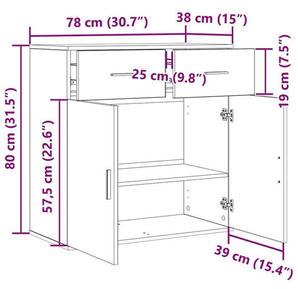 VidaXL Széf fiókkal kézműves tölgy 79 x 38 x 80 cm Faanyag