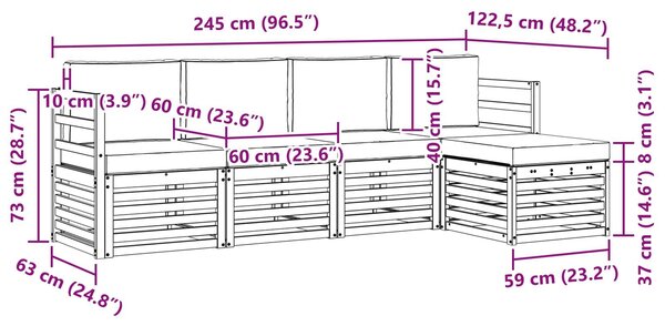 VidaXL Kültéri kanapé szett 5 pcs Fehér és Antracitszürke